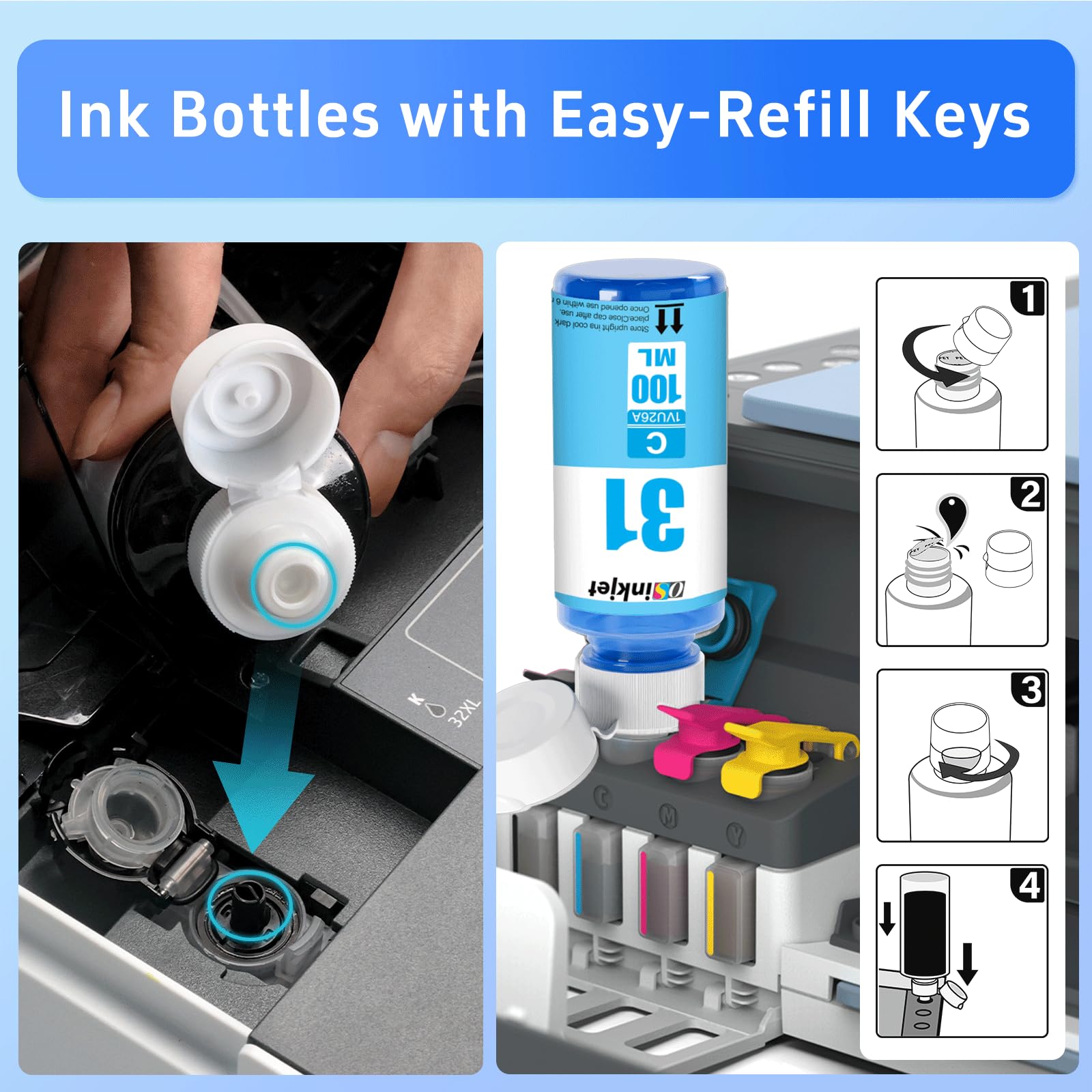 Amazon.com: Osinkjet 31 Ink Bottle Set, 32XL Black Ink Bottle